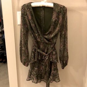 Top Shop. Front tie, tiered, snake skin dress.
